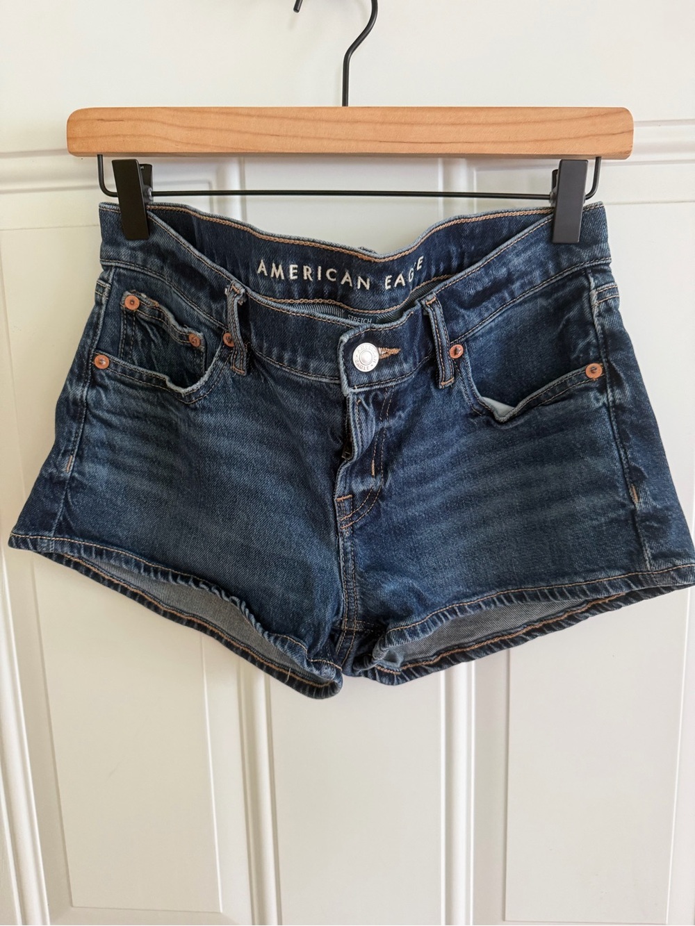 American Eagle Outfitters Dark Blue Denim High-Rise Women’s Shorts